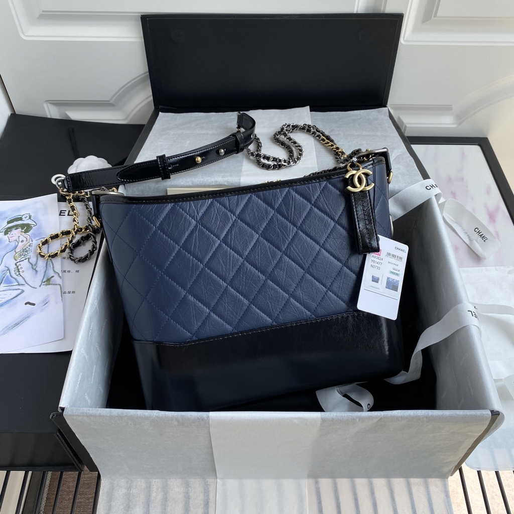 Chanel A93824 Gabrielle Large Hobo Bag Leather navy blue