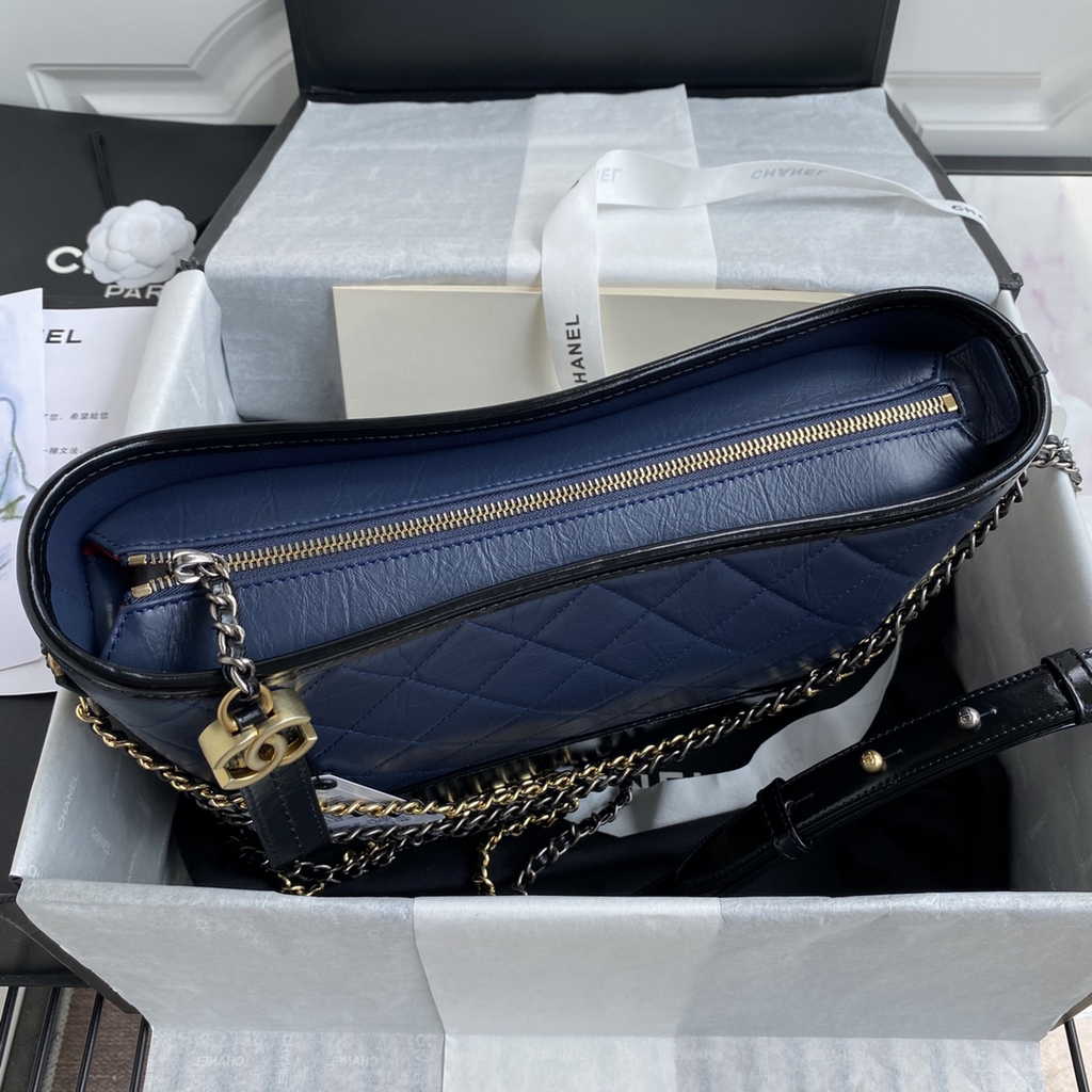 Chanel A93824 Gabrielle Large Hobo Bag Leather navy blue