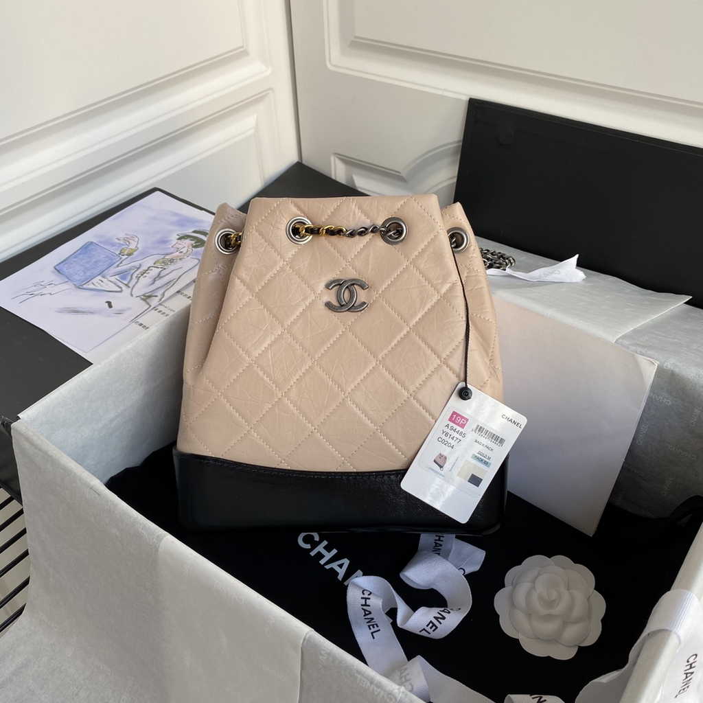 Chanel A94485 Small Gabrielle Backpack Aged Calfskin apricot