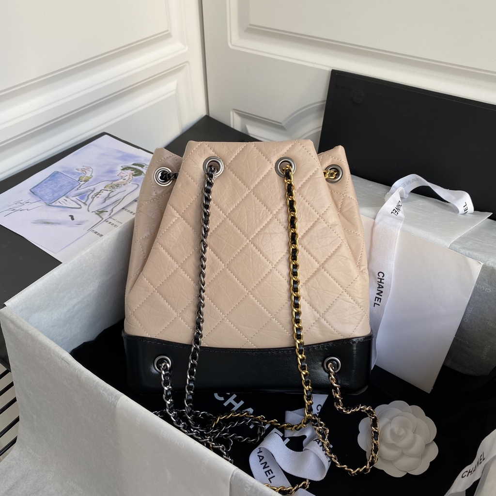 Chanel A94485 Small Gabrielle Backpack Aged Calfskin apricot