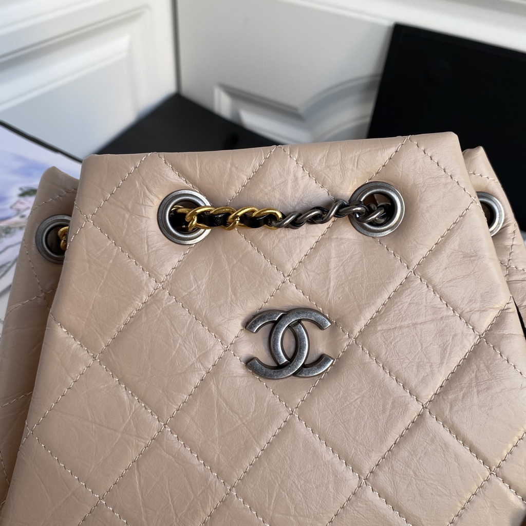 Chanel A94485 Small Gabrielle Backpack Aged Calfskin apricot