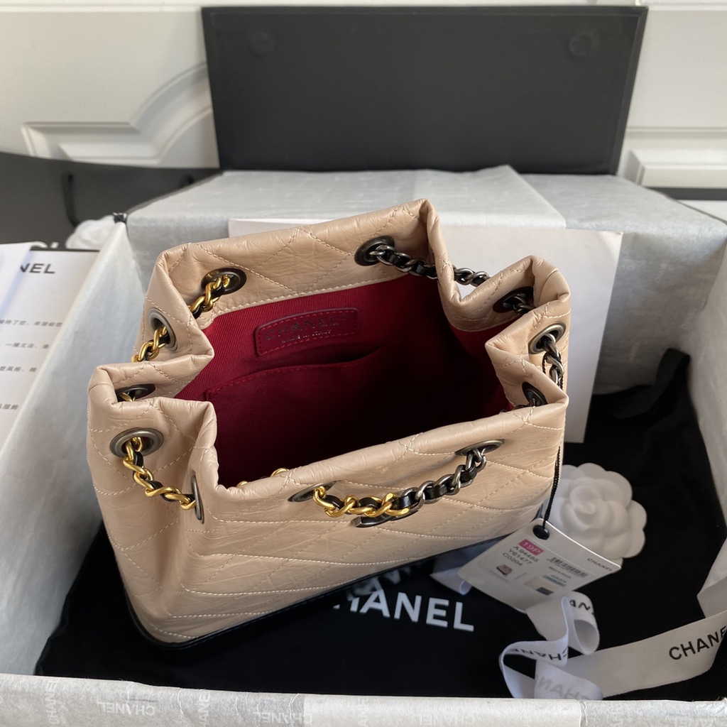 Chanel A94485 Small Gabrielle Backpack Aged Calfskin apricot