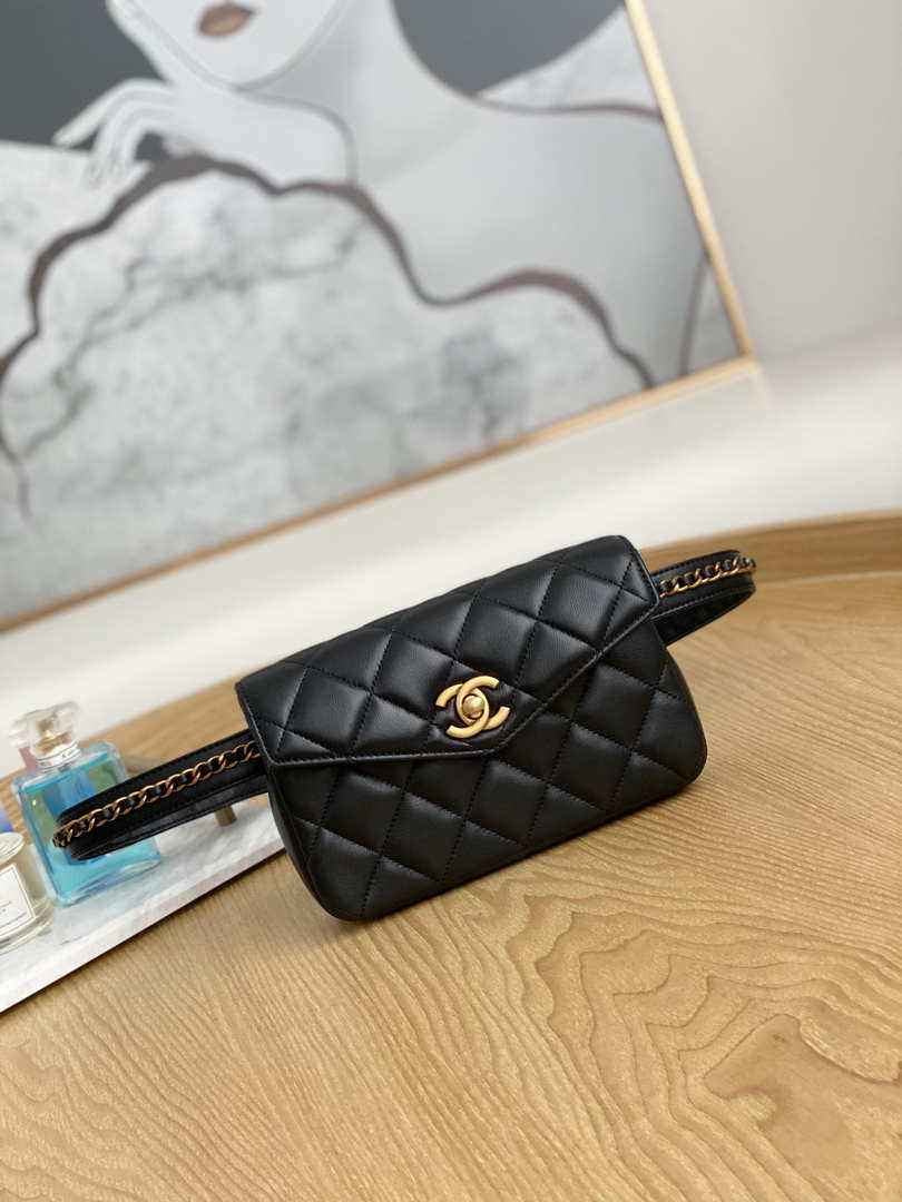 Chanel Waist bag A99009 Lambskin gold Black