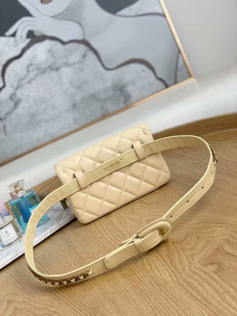 Chanel Waist bag A99009 Lambskin Apricot Gold
