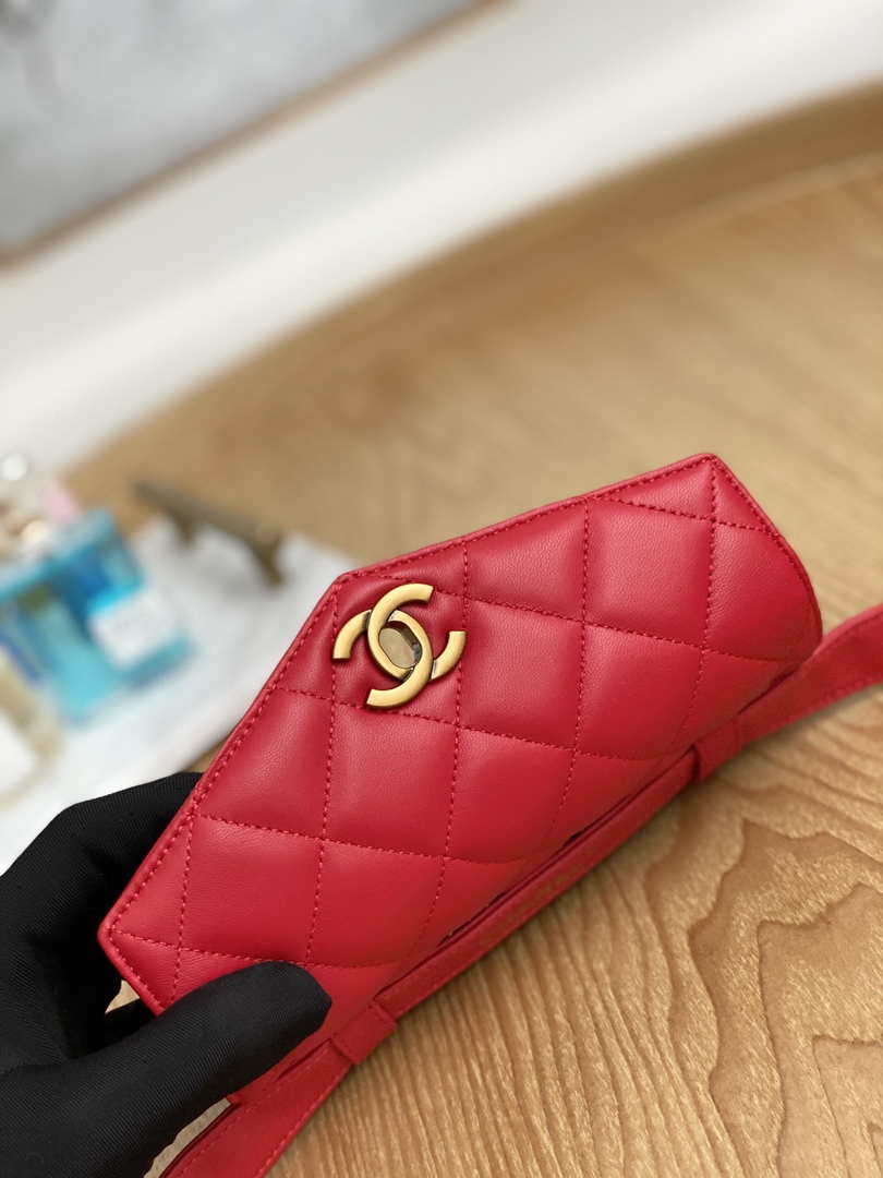 Chanel Waist bag A99009 Lambskin Red Gold