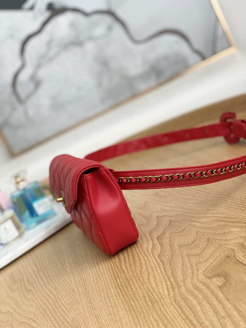 Chanel Waist bag A99009 Lambskin Red Gold