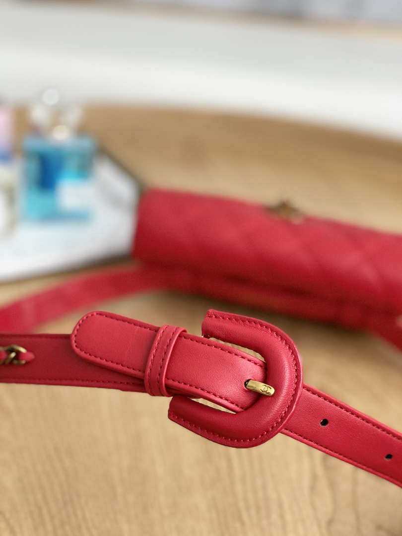 Chanel Waist bag A99009 Lambskin Red Gold