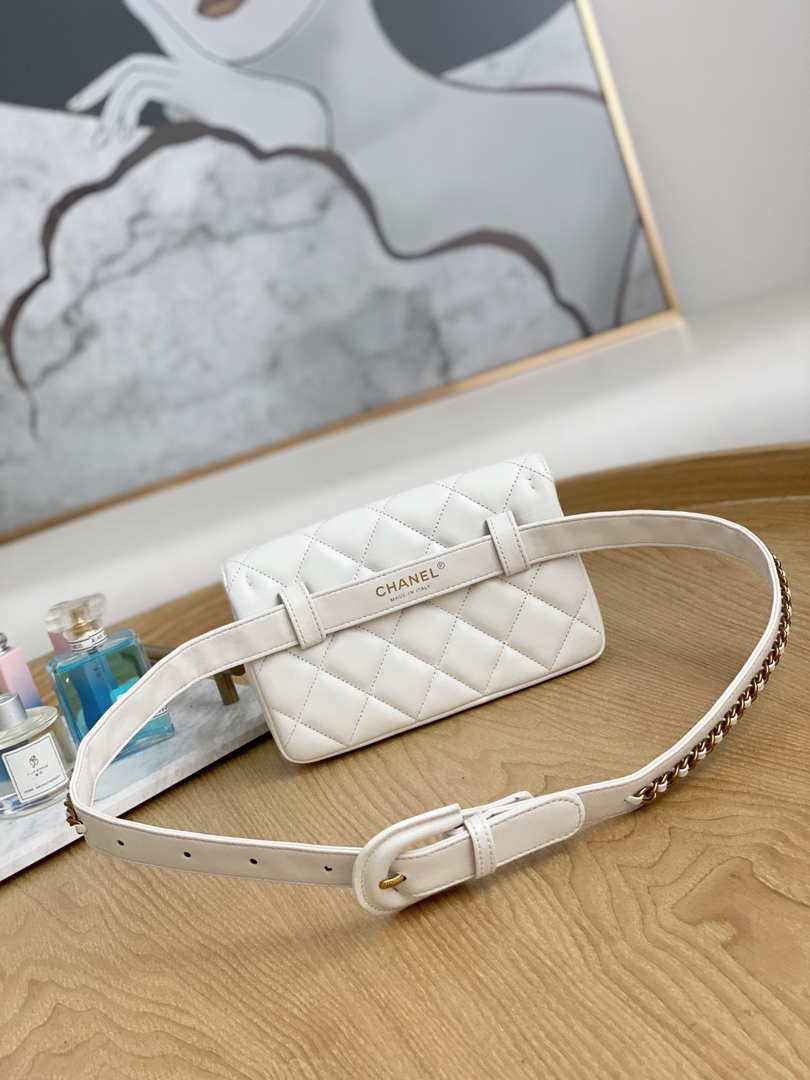 Chanel Waist bag A99009 Lambskin White Gold