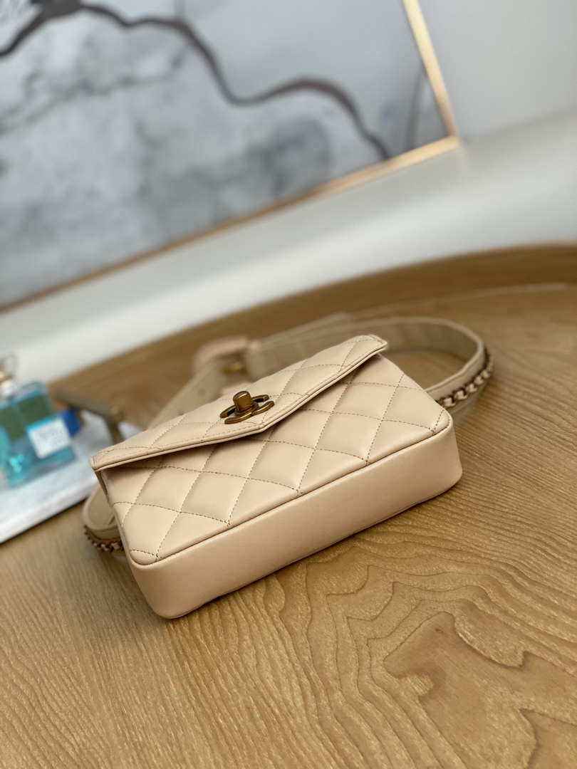 Chanel Waist bag A99009 Lambskin Light Yellow Pink Gold