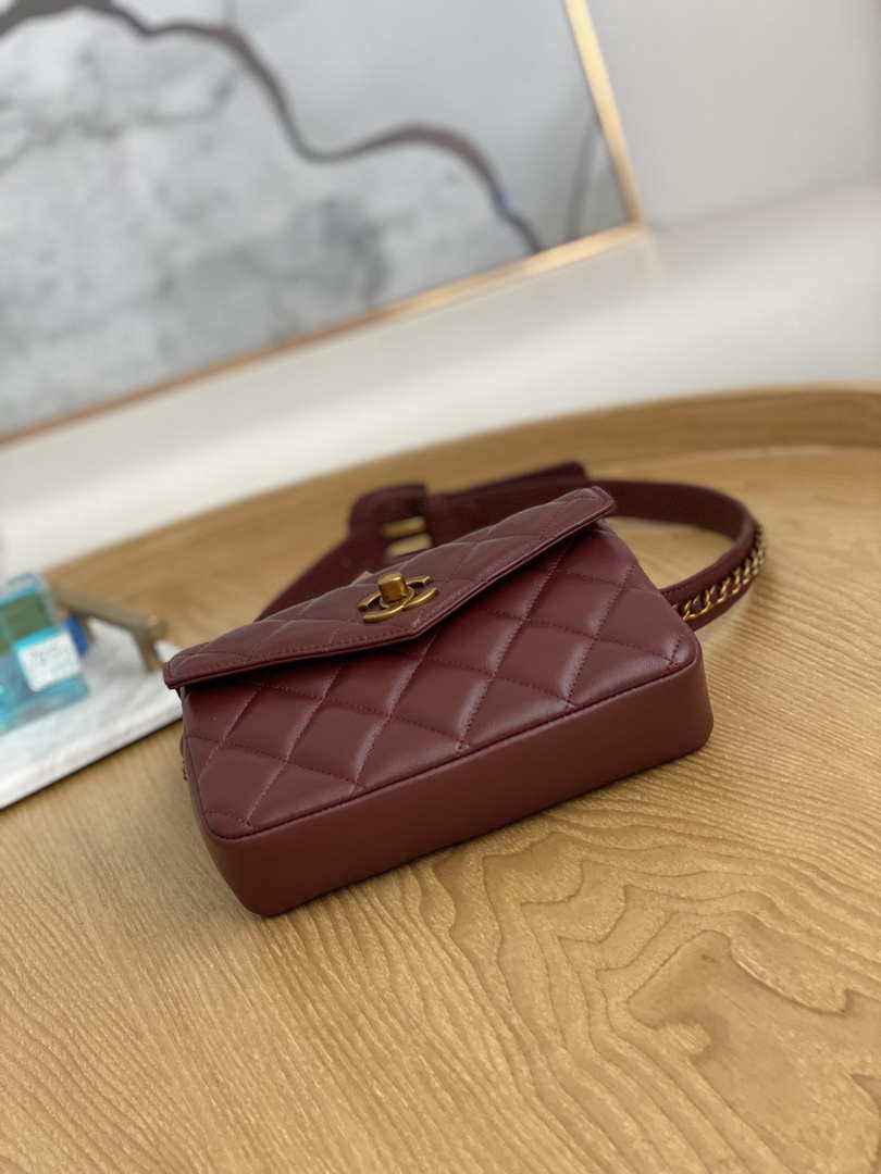 Chanel Waist bag A99009 Lambskin Wine Red Gold