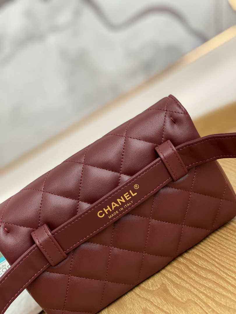 Chanel Waist bag A99009 Lambskin Wine Red Gold