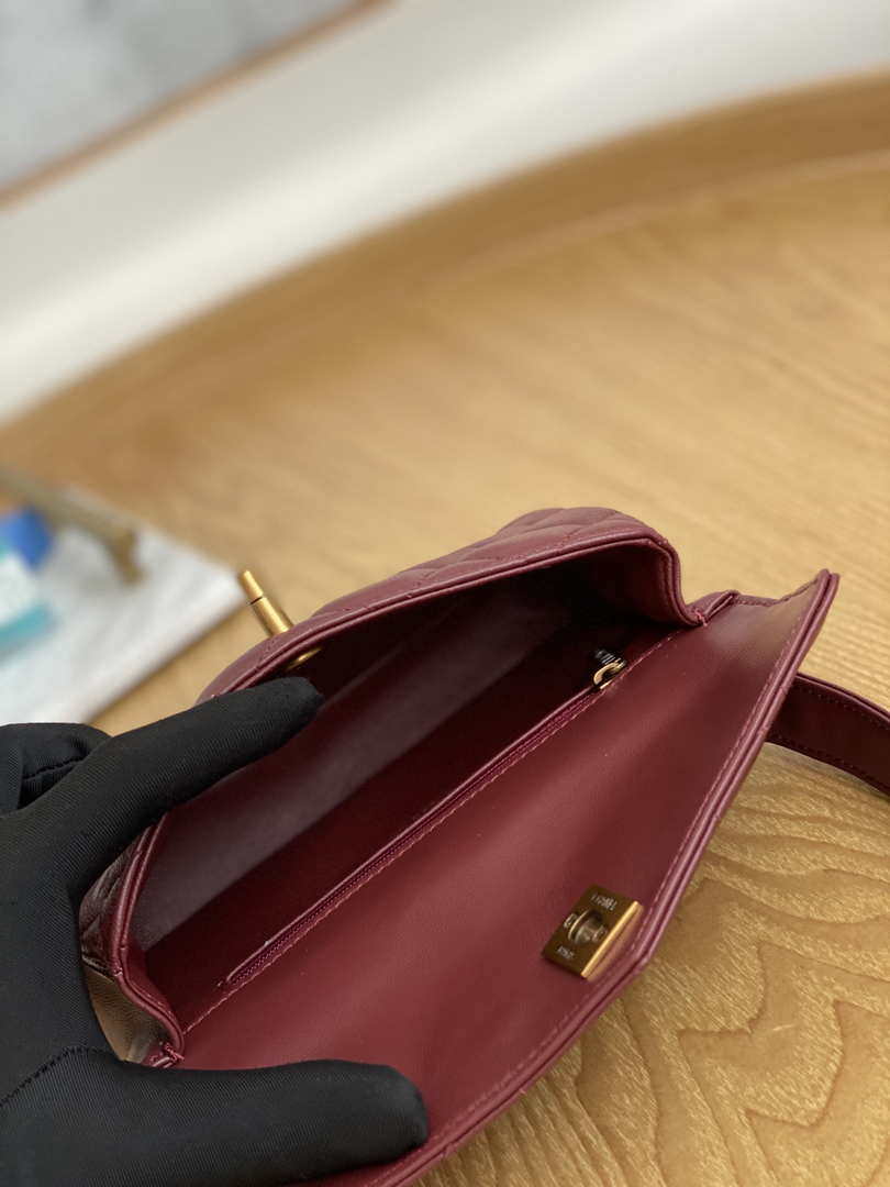 Chanel Waist bag A99009 Lambskin Wine Red Gold