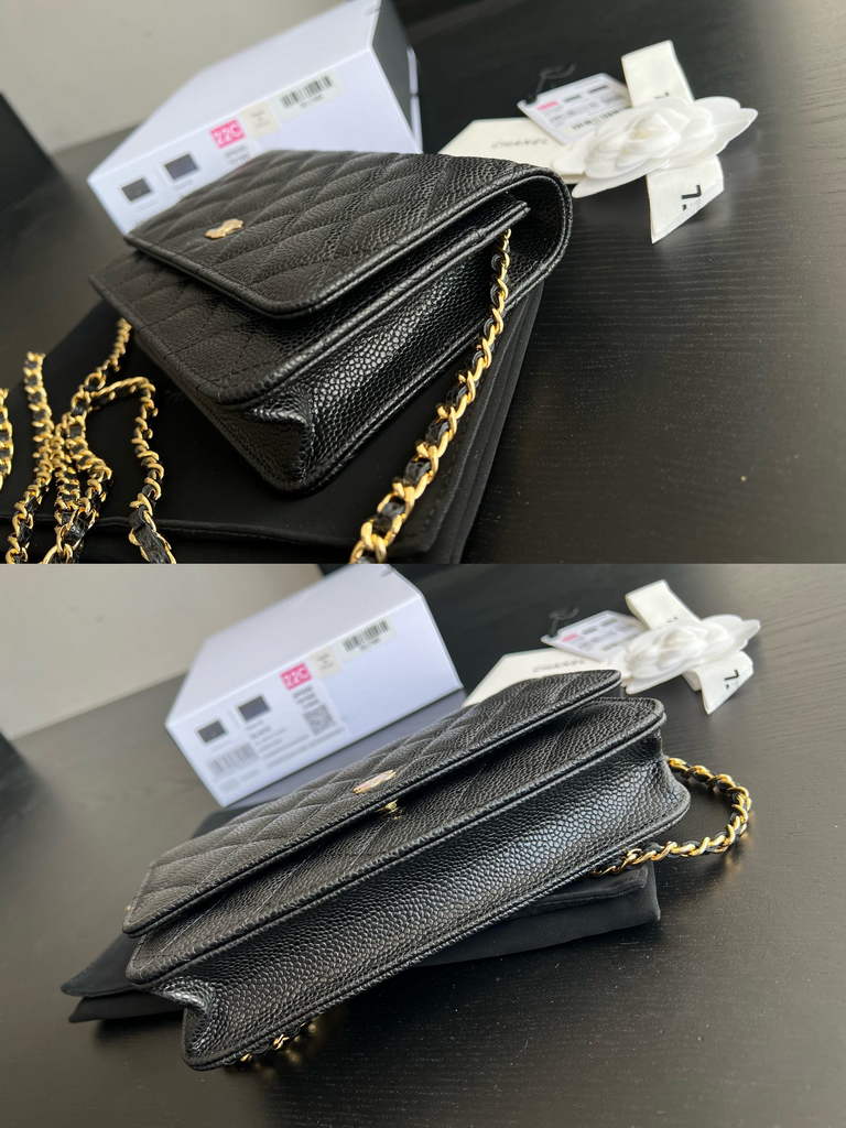 Chanel AP0250 Classic Wallet on Chain A33814 Grained Calfskin Black Gold