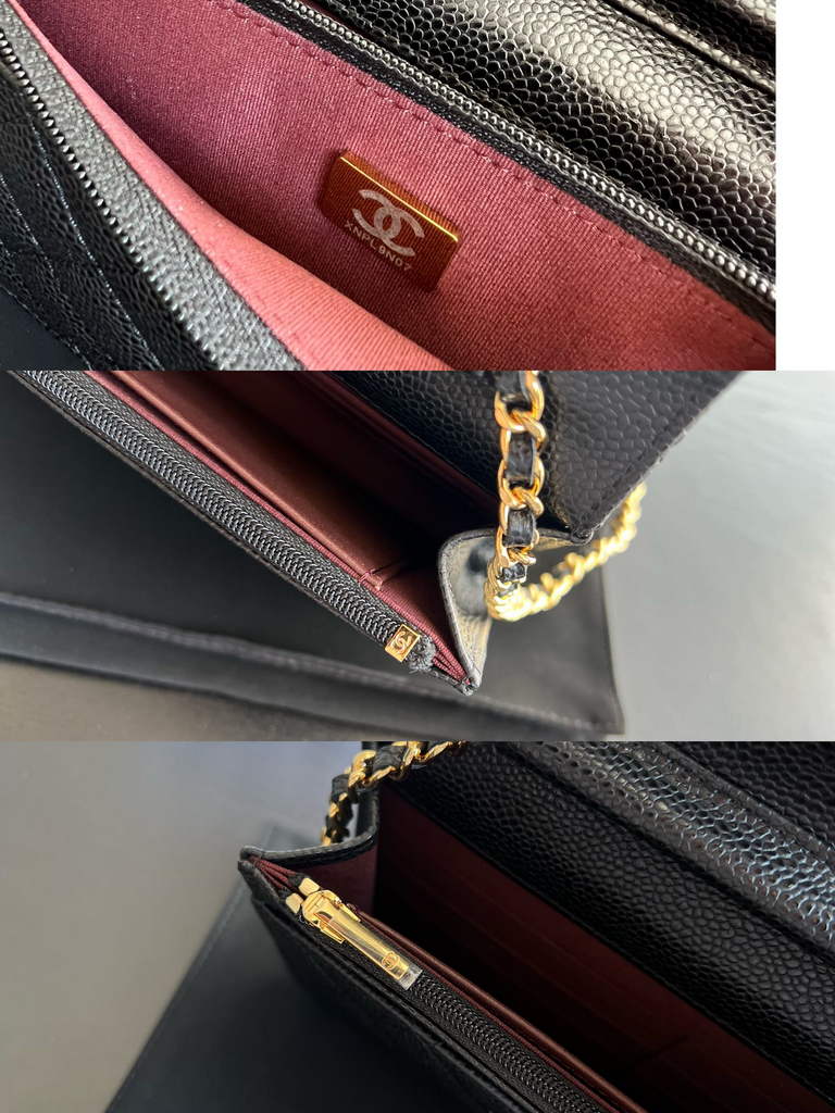 Chanel AP0250 Classic Wallet on Chain A33814 Grained Calfskin Black Gold