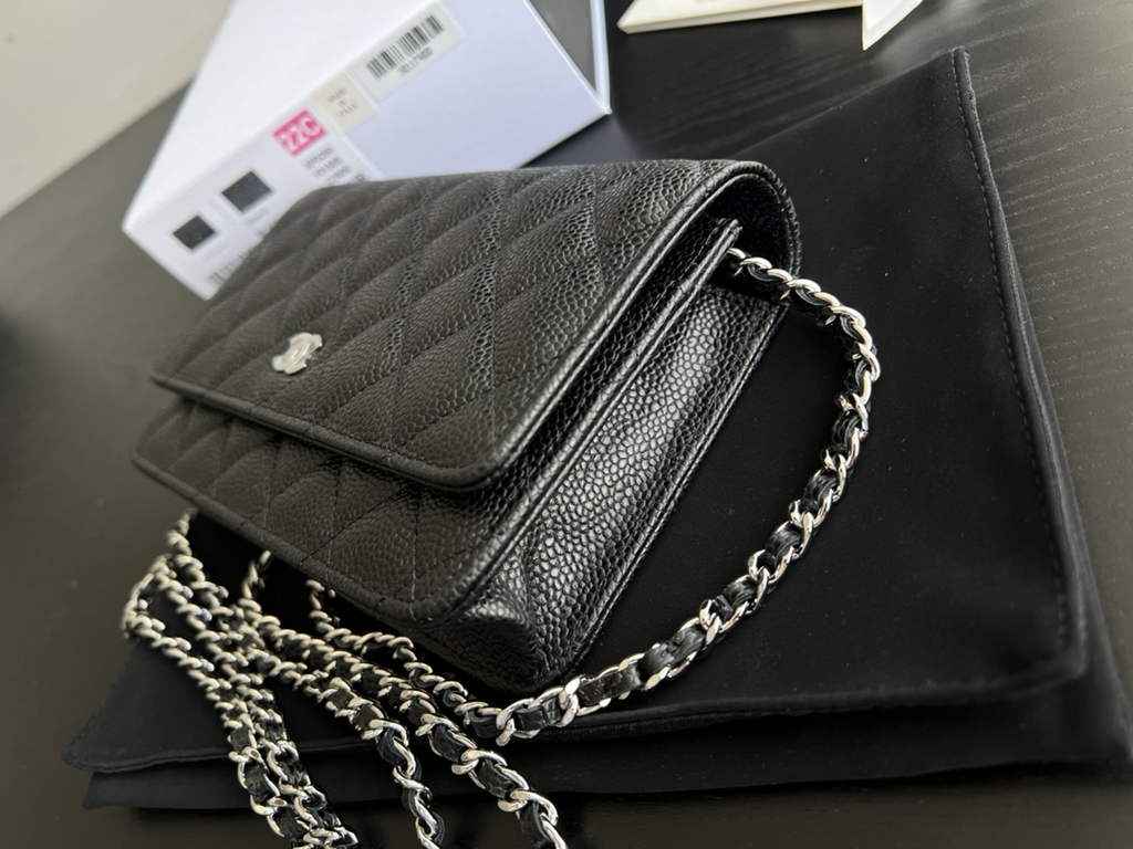 Chanel AP0250 Classic Wallet on Chain A33814 Grained Calfskin Black Silver