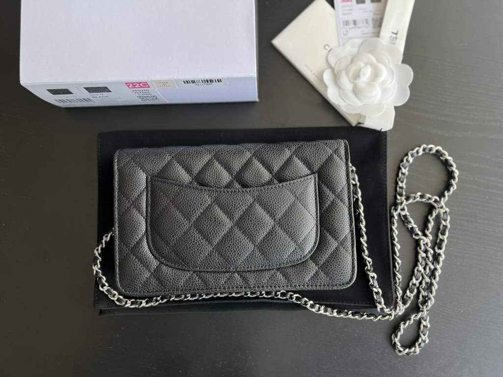 Chanel AP0250 Classic Wallet on Chain A33814 Grained Calfskin Black Silver