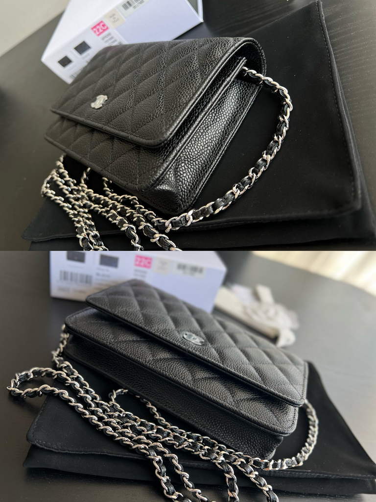 Chanel AP0250 Classic Wallet on Chain A33814 Grained Calfskin Black Silver