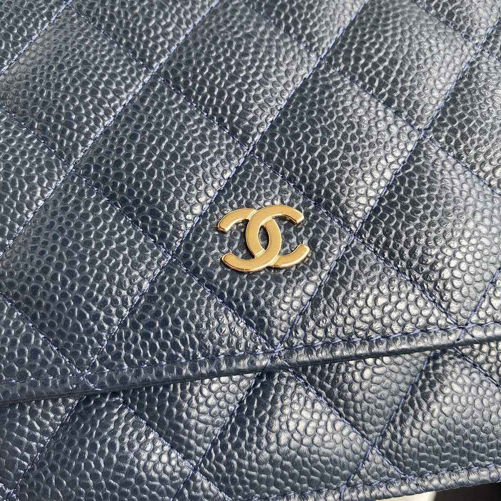 Chanel AP0250 Classic Wallet on Chain A33814 Grained Calfskin Navy Blue