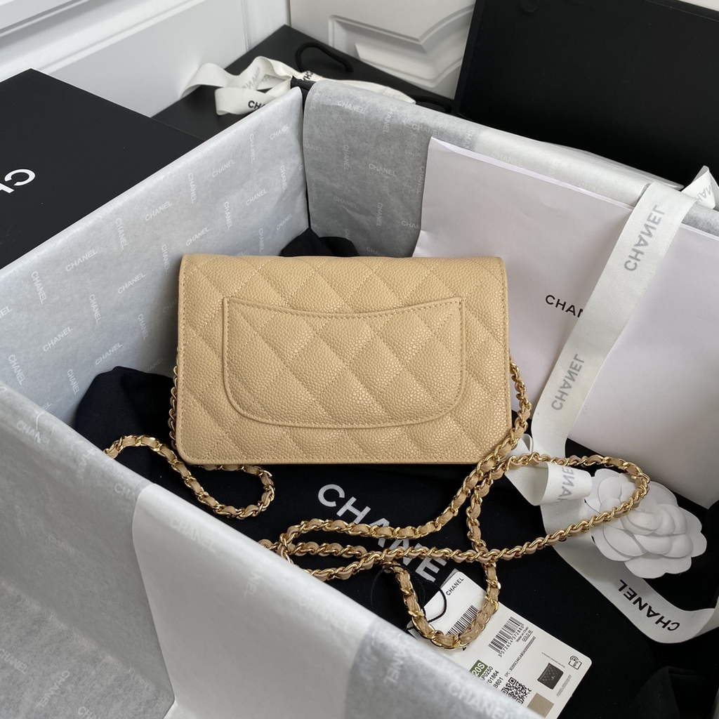 Chanel AP0250 Classic Wallet on Chain A33814 Grained Calfskin Dark Beige