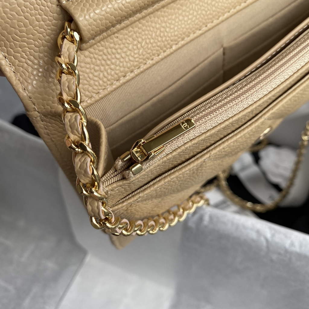 Chanel AP0250 Classic Wallet on Chain A33814 Grained Calfskin Dark Beige