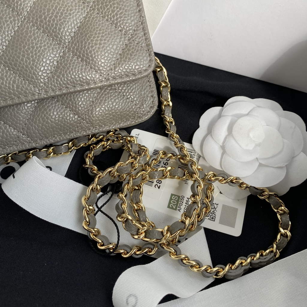 Chanel AP0250 Classic Wallet on Chain A33814 Grained Calfskin Gray