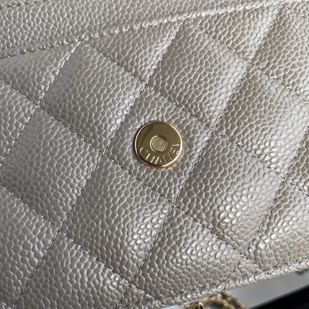Chanel AP0250 Classic Wallet on Chain A33814 Grained Calfskin Gray