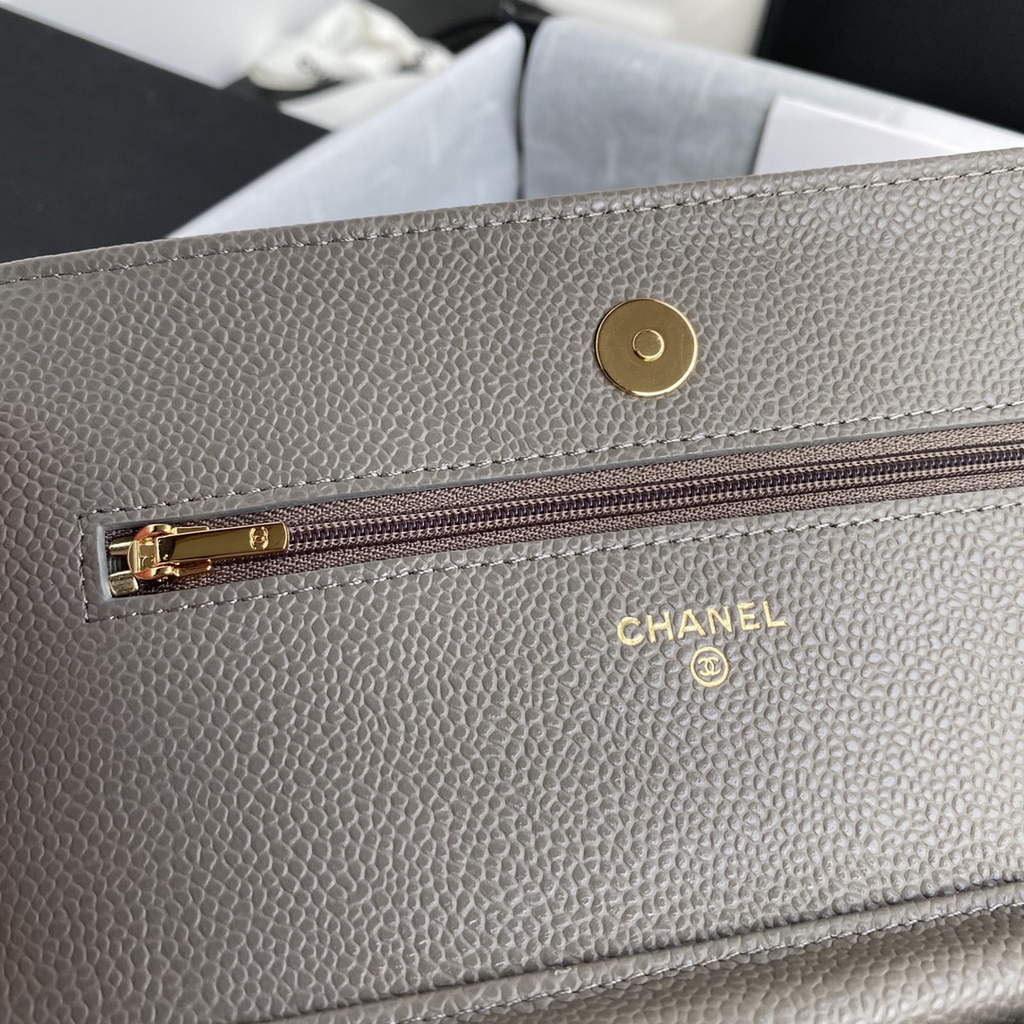 Chanel AP0250 Classic Wallet on Chain A33814 Grained Calfskin Gray