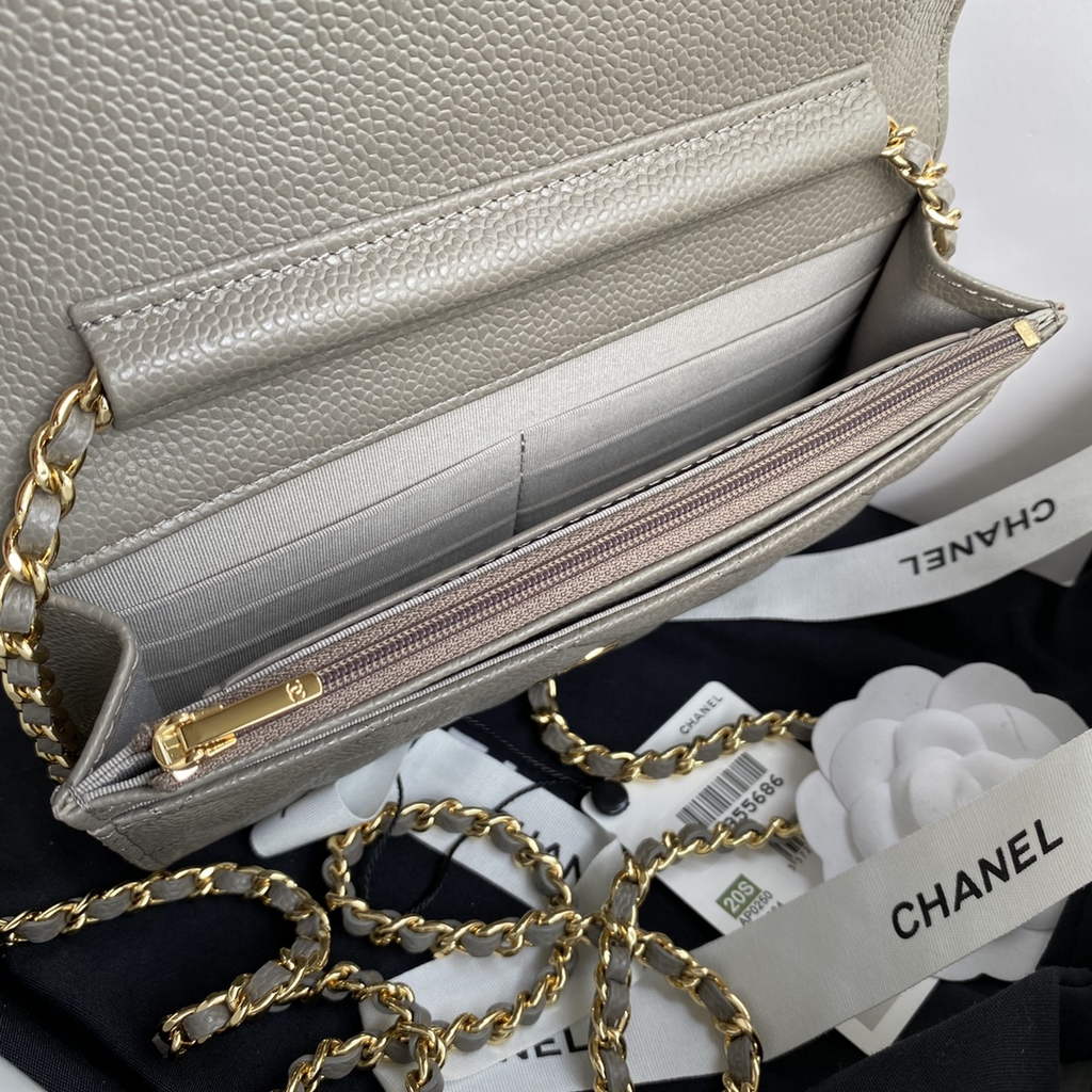 Chanel AP0250 Classic Wallet on Chain A33814 Grained Calfskin Gray