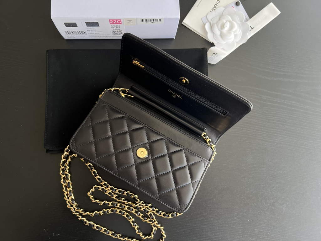 Chanel AP0250 Classic Wallet on Chain A33814 Lambskin Black Gold