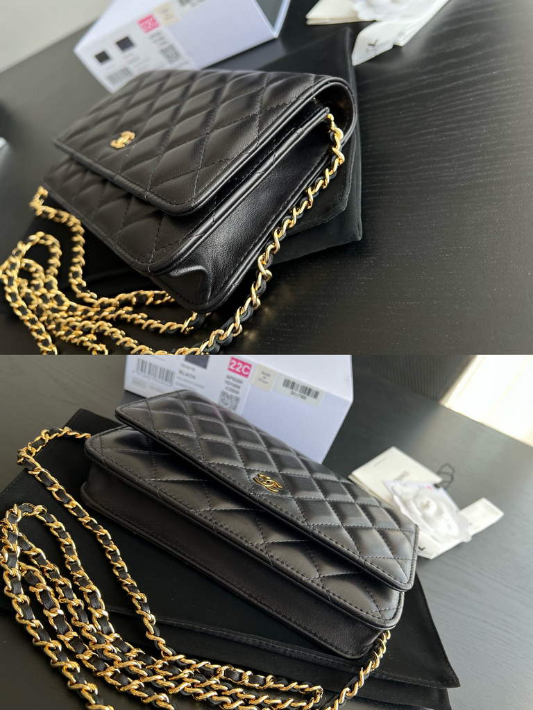 Chanel AP0250 Classic Wallet on Chain A33814 Lambskin Black Gold