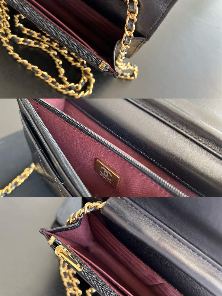 Chanel AP0250 Classic Wallet on Chain A33814 Lambskin Black Gold