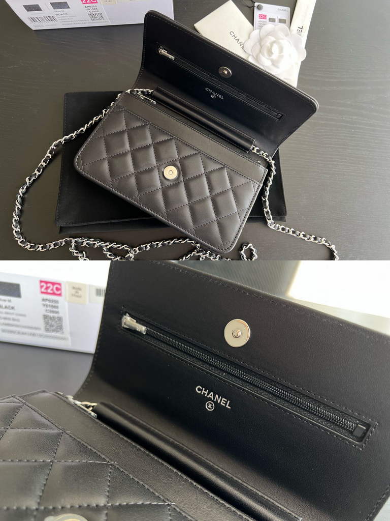 Chanel AP0250 Classic Wallet on Chain A33814 Lambskin Black Silver