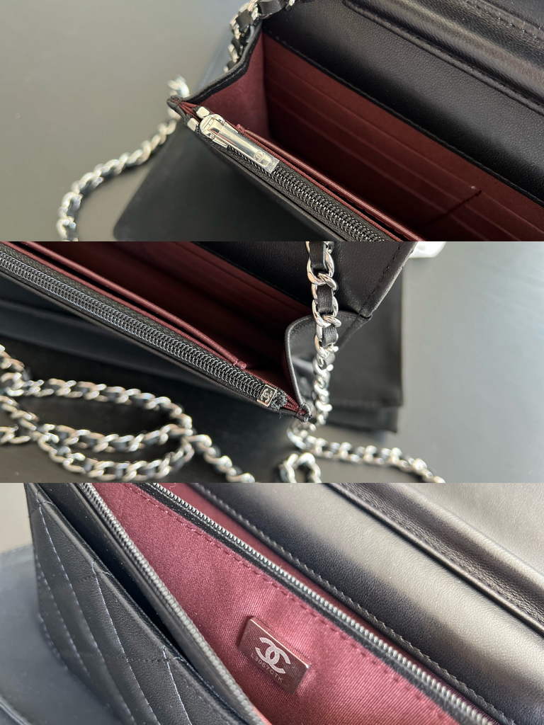 Chanel AP0250 Classic Wallet on Chain A33814 Lambskin Black Silver
