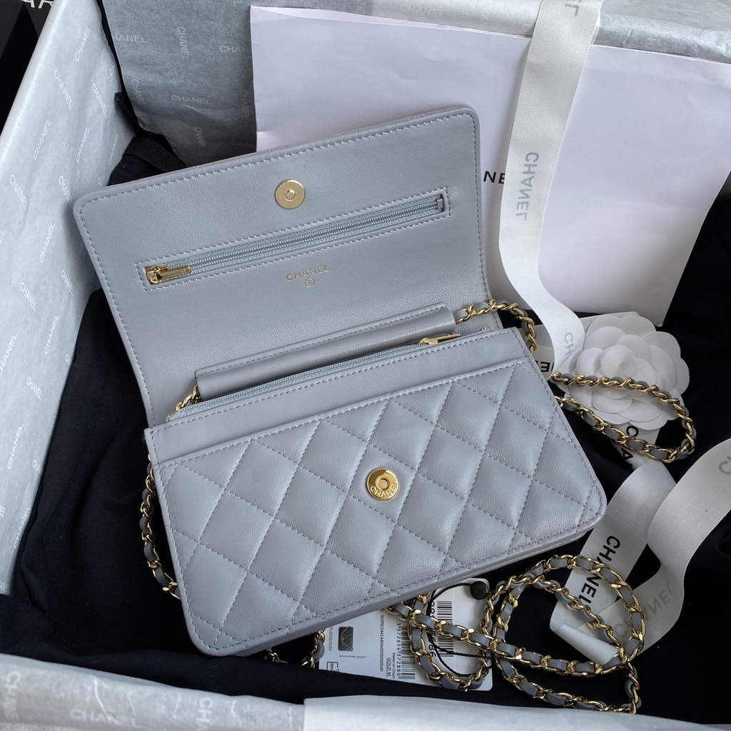 Chanel AP0250 Classic Wallet on Chain A33814 Lambskin Gray
