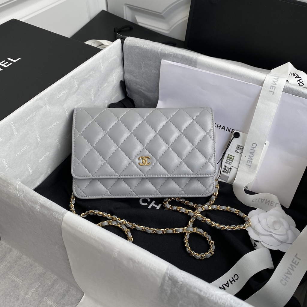 Chanel AP0250 Classic Wallet on Chain A33814 Lambskin Gray