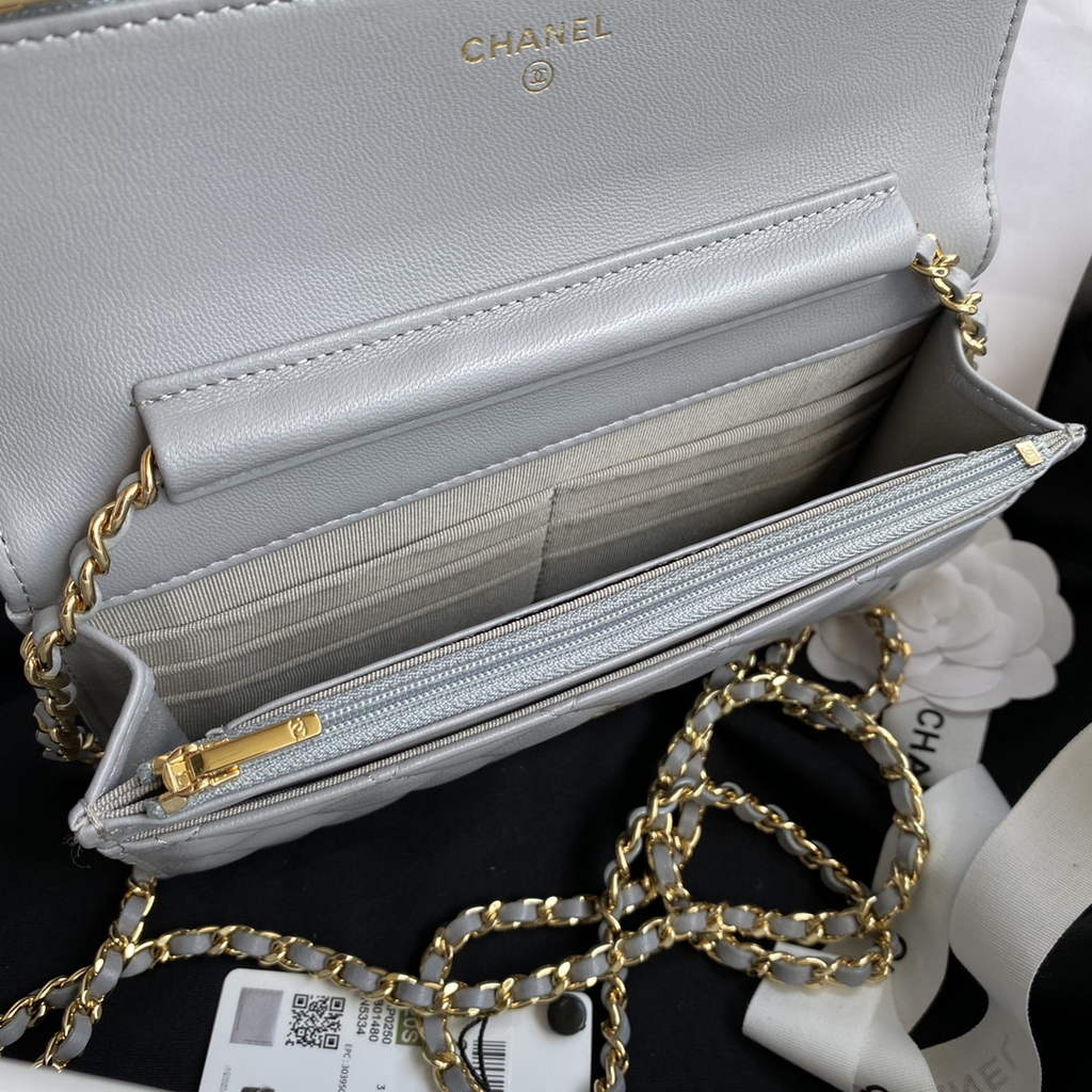 Chanel AP0250 Classic Wallet on Chain A33814 Lambskin Gray
