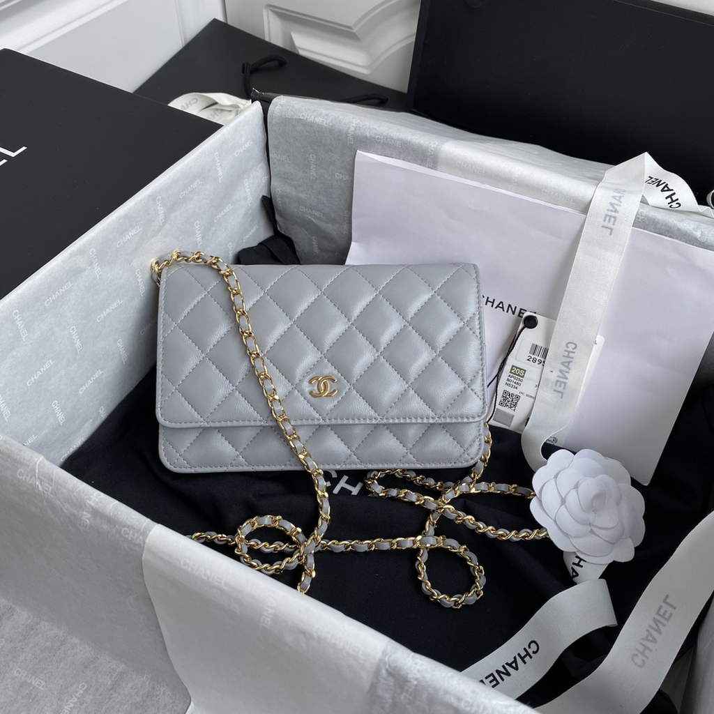 Chanel AP0250 Classic Wallet on Chain A33814 Lambskin Gray