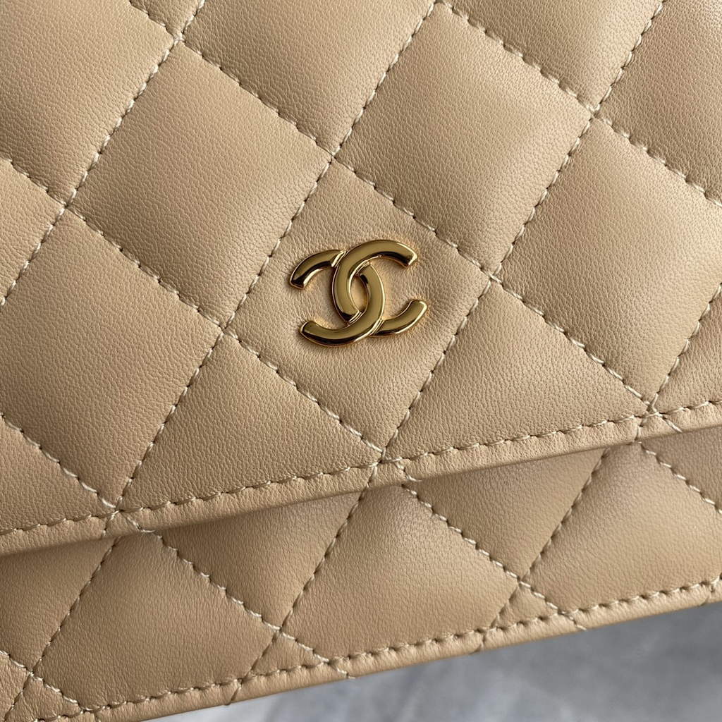 Chanel AP0250 Classic Wallet on Chain A33814 Lambskin Dark Beige
