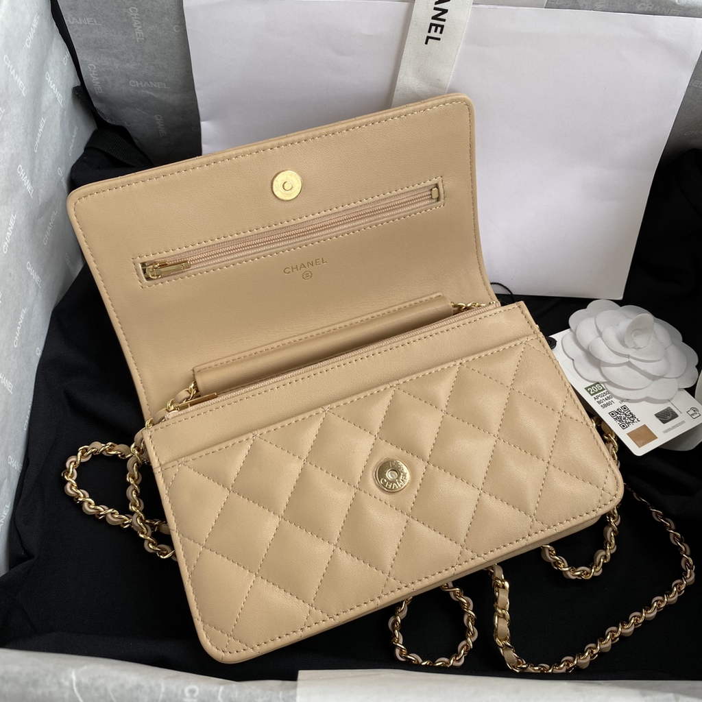 Chanel AP0250 Classic Wallet on Chain A33814 Lambskin Dark Beige