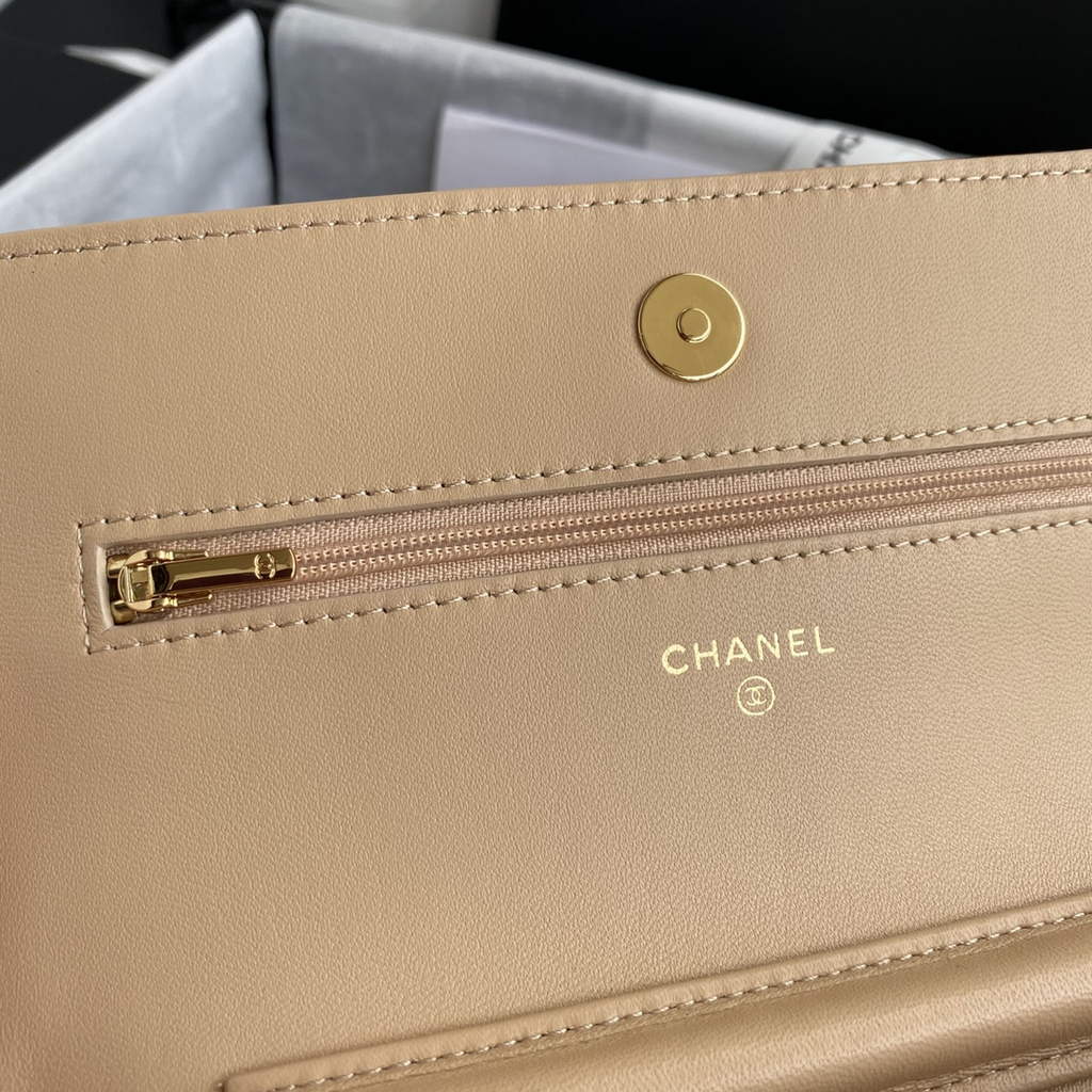 Chanel AP0250 Classic Wallet on Chain A33814 Lambskin Dark Beige