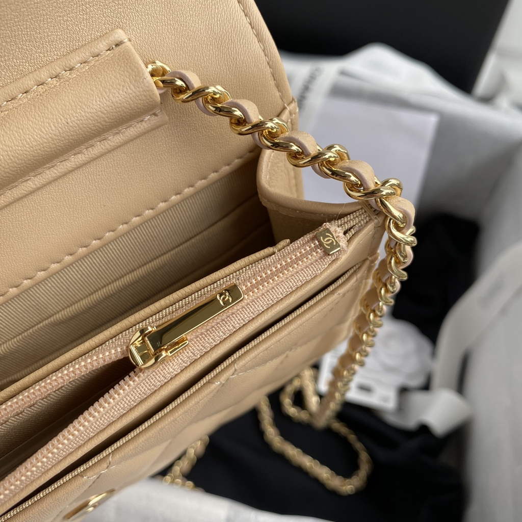 Chanel AP0250 Classic Wallet on Chain A33814 Lambskin Dark Beige