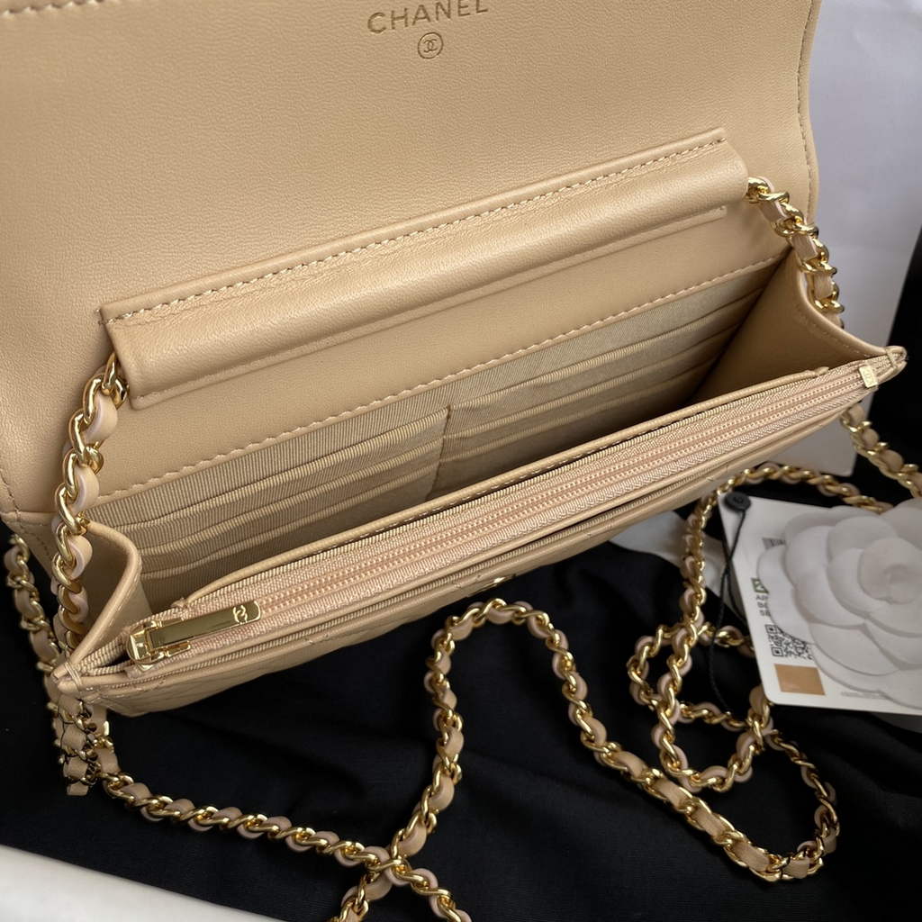 Chanel AP0250 Classic Wallet on Chain A33814 Lambskin Dark Beige