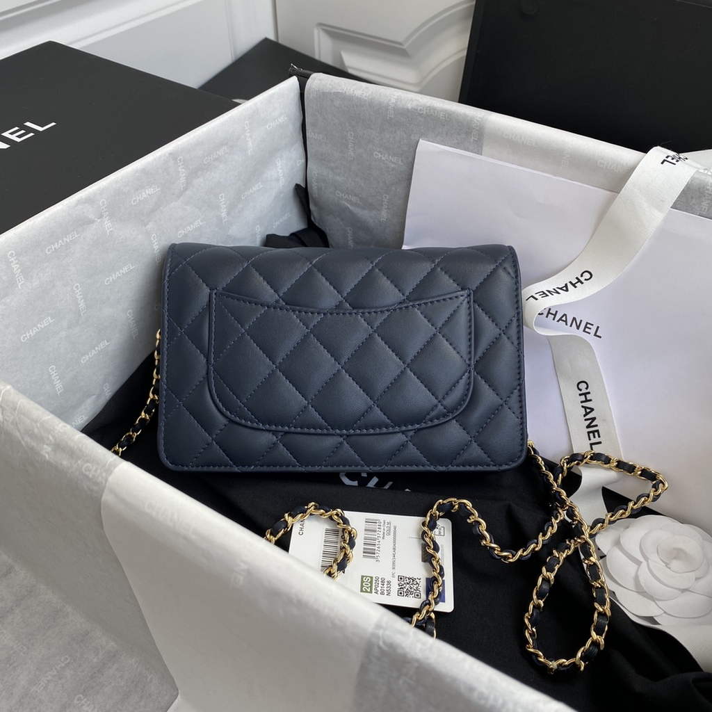 Chanel AP0250 Classic Wallet on Chain A33814 Lambskin Navy Blue