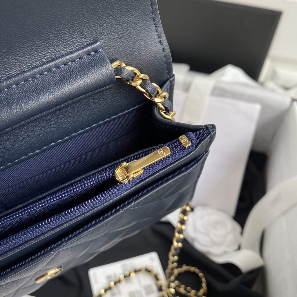 Chanel AP0250 Classic Wallet on Chain A33814 Lambskin Navy Blue