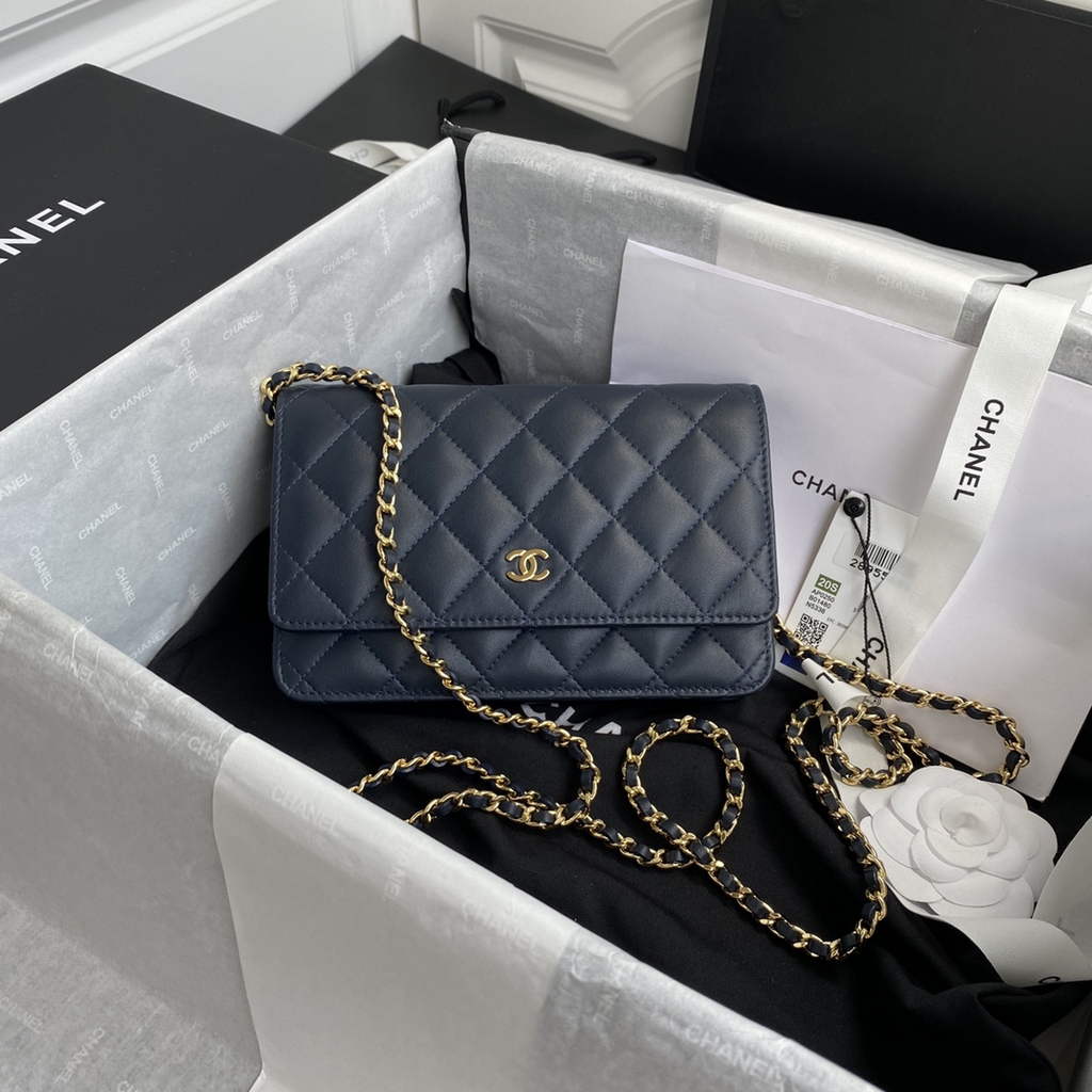 Chanel AP0250 Classic Wallet on Chain A33814 Lambskin Navy Blue