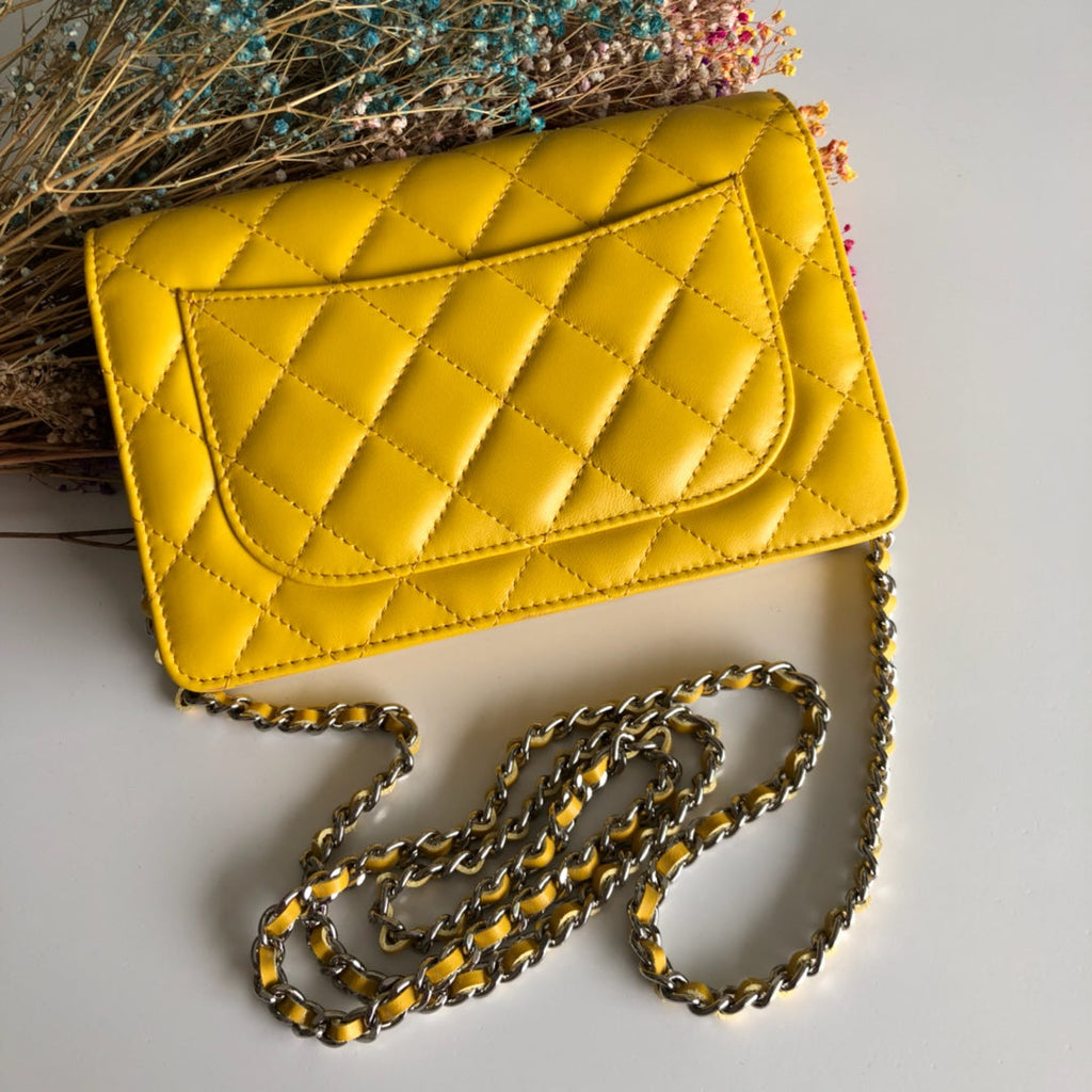 Chanel AP0250 Classic Wallet on Chain A33814 Lambskin Yellow Silver