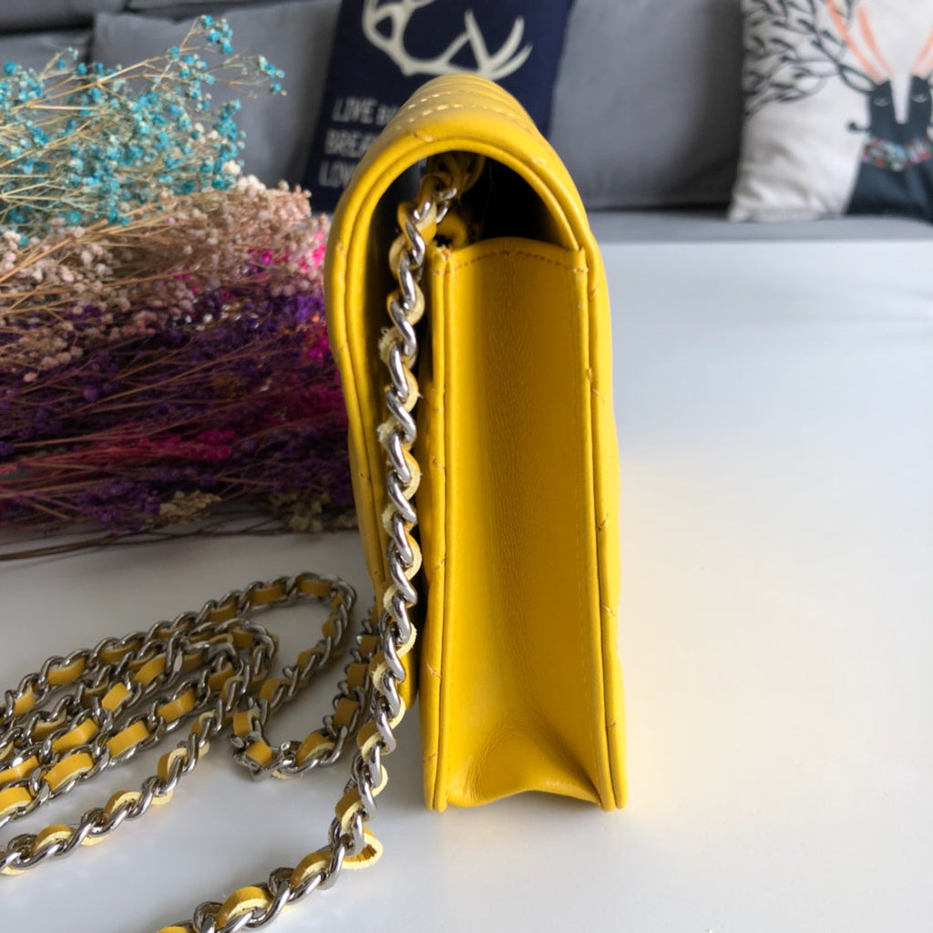Chanel AP0250 Classic Wallet on Chain A33814 Lambskin Yellow Silver