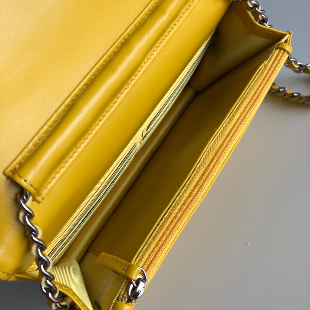 Chanel AP0250 Classic Wallet on Chain A33814 Lambskin Yellow Silver