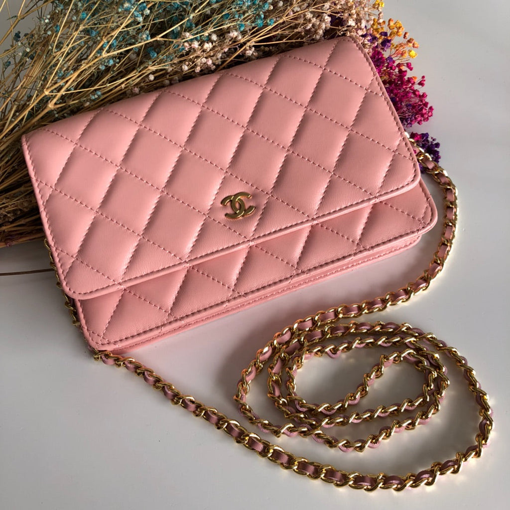 Chanel AP0250 Classic Wallet on Chain A33814 Lambskin Pink Gold