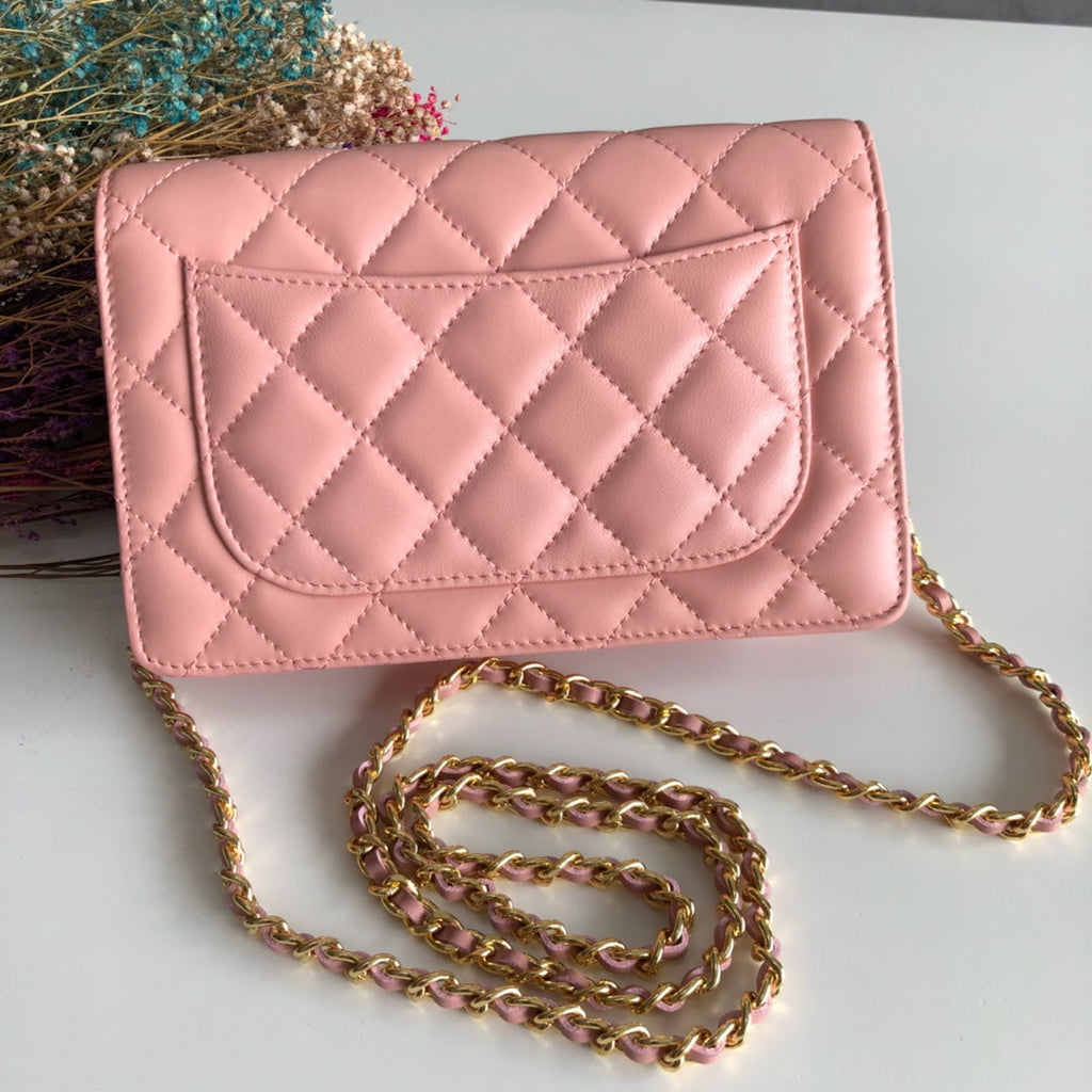 Chanel AP0250 Classic Wallet on Chain A33814 Lambskin Pink Gold